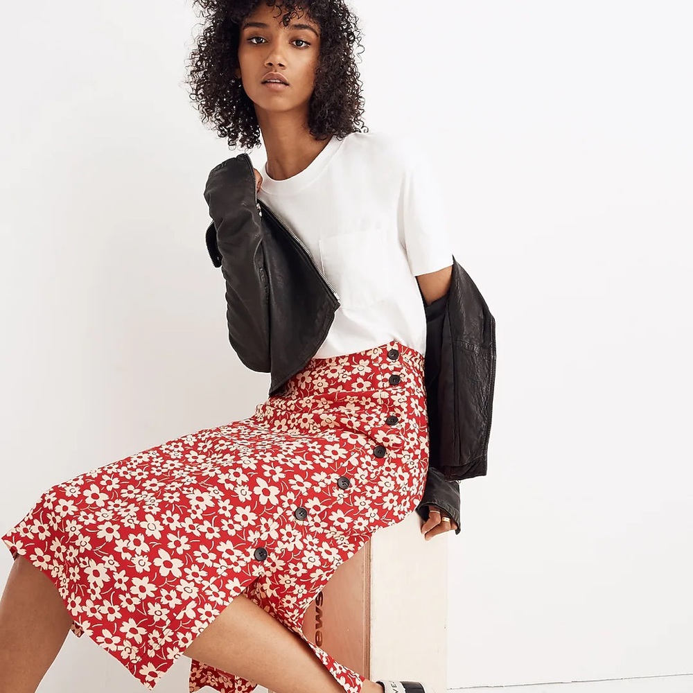 Madewell Side Button Midi Skirt in Full Bloom size 6